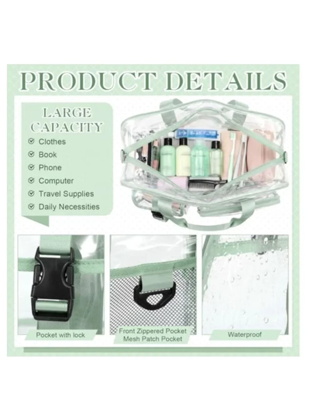 Large Clear PVC Tote Bag Heavy Duty Duffle Gym Stadium Approved